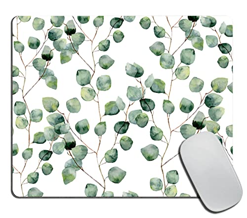 Watercolor Green Floral Leaf Eucalyptus Round Leaves Succulent Mouse Pad for Office Computers&Laptop with Designs Printed, Non-Slip Rubber Base Mousepad Gaming Mouse Pads,9.5x7.9x0.12 Inch - color: TSP234