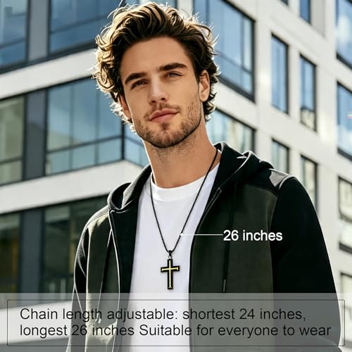 Wooden Cross Necklace for Men With Stainless steel And Black Ebony Adjustable Box Chain 24–26 inches Suitable for Everyday Wear And Christian Gifts for Men - color: Black-A