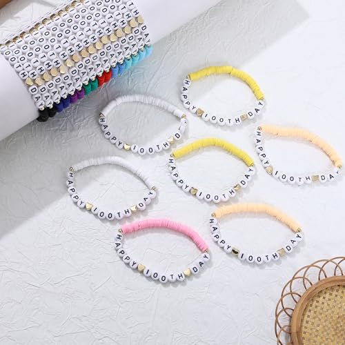 24Pcs Jesus Loves You Bracelets Bulk Handmade Clay Beads Bible Verse Bracelets Christian Friendship Jewelry Christmas Easter Gifts for Women Teen - color: Happy 24-9