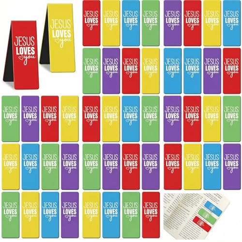 Resurhang 60 Pcs 2'' Jesus Loves You Magnetic Bookmarks, Jesus Gift Bulk, Christian Religious Inspirational Bookmarks, for Teachers Mothers Day Church Gifts First Sunday School Supplies Party Favor