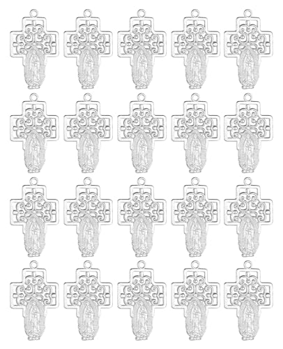 COTTVOTT Saint Therese of Lisieux/Saint Mother Teresa of Calcutta/Divine Mercy Jesus/Mater Dolorosa Patron Saint Medal Charm Pendant for DIY Rosary Necklace Bracelet Jewelry Making Part - color: 20pcs-Our Lady Guadalupe Cross