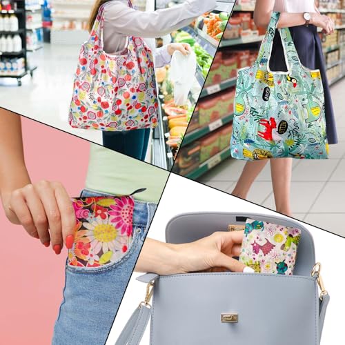 Aesthetic Printed Tote Bags, Lightweight Foldable Reusable Carry Bags - color: Pitaya 4 Pack