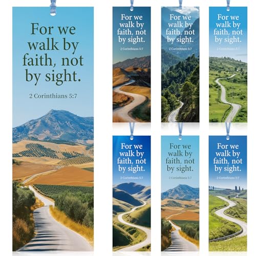 Dispowreath 60 Pcs Walk by Faith Bookmarks Religious 2 Corinthians 5: 7 Bookmarks Church Exchange Gifts for Men & Women Church Prizes Party Favors - style: Walk by Faith