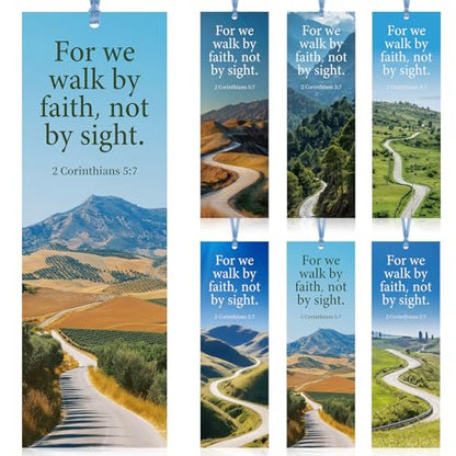 Dispowreath 60 Pcs Walk by Faith Bookmarks Religious 2 Corinthians 5: 7 Bookmarks Church Exchange Gifts for Men & Women Church Prizes Party Favors - style: Walk by Faith
