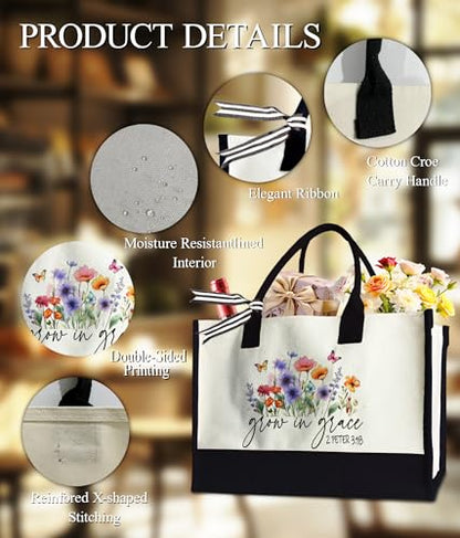 Aesthetic Canvas Tote Bag for Women Girls, Large Tote Bag for Friends Colleagues Leader Manager, 17 x 11.8 x 7 inches - color: Grace
