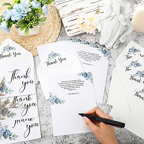 Marspark 25 Pack Funeral Thank You Cards Sympathy Envelopes, Floral - style: Blue Floral