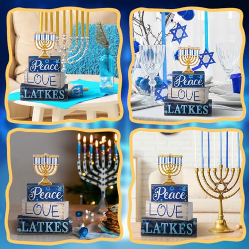 Lineshading 4 Pcs Hanukkah Decorations for Home Wooden Menorah Decor - style: Candlestick