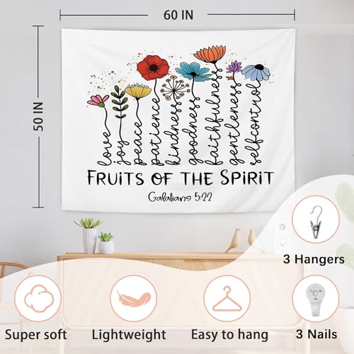 AQYIP Fruits of the Spirit Christian Floral Tapestry, Galatians 5:22 Bible Verse Tapestry Decorative, Religious Scripture Wall Tapestries Blanket Decor for Home Room Office, 50x60 Inch - color: FRUITS OF THE SPIRIT