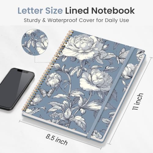 Taja Large Spiral Lined Journal for Women and Men, Notebook for Work - color: M-Butterfly Peony