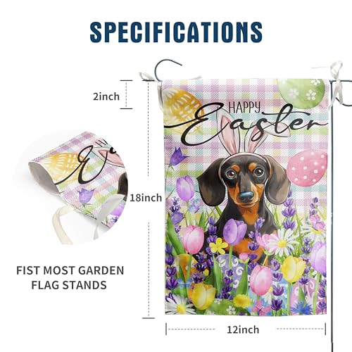 Happy Easter Dog Garden Flag Dachshund Spring Flags Buffalo Plaid Bunny Eggs Yard Flag for Outside 12x18 Double Sided Small Decorative Floral Outdoor Flag - color: easter-dachshund