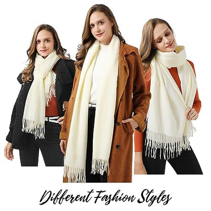 Clothirily Womens Winter Scarf, Oversized Long Blanket Plaid Shawl Wrap - color: White