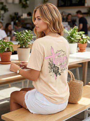 Christian Shirts for Women Faith Bible Verse Shirt Pray Graphic Tops - color: Apricot-1, size: Medium