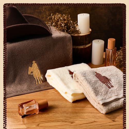 SmoothNovelty 3 Pcs Brown Western Cowboy Hand Towels Embroidery Bathroom - color: Western Cowboy, size: 13.3 x 29.5 inches