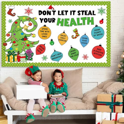 Christmas Bulletin Board Decorations Christmas Accents Healthy Habits Cutouts Red Green Xmas Elf Tree Paper Classroom Decors for Winter Holiday School Classroom Chalkboard Wall Decor Supplies - style: Christmas Tree