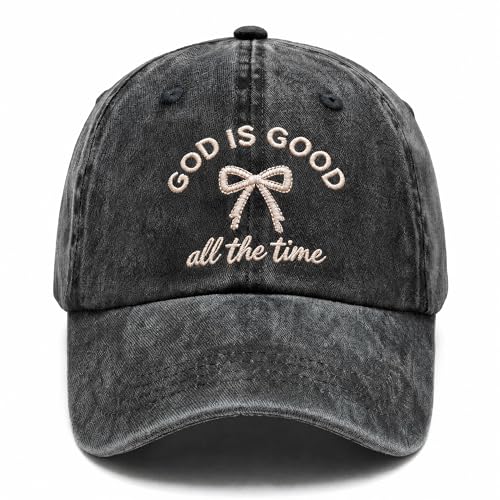 God is Good Bow Embroided Baseball Cap Washed Vintage Trucker Hat for Women