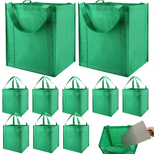 NERUB Set of 10 Reusable Grocery Bags Heavy Duty Shopping Bags Large Grocery Totes with Reinforced Bottom Super Sturdy Handles, Green - color: Green