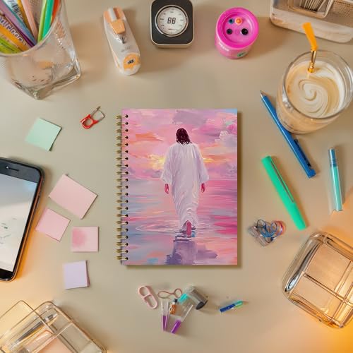 Jesus Walking on the Water Pink Jesus Christian Spiral Notebook Journal,Christian Jesus Church Prayer Notebook Gift for Women Girls, 5.5 x 8.3 Inches - color: 01Child