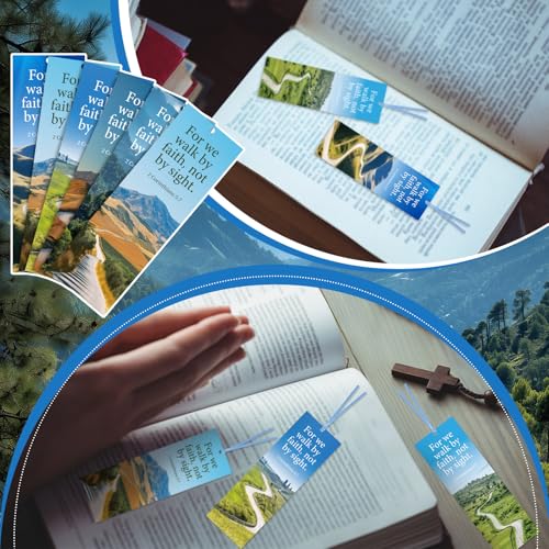 Dispowreath 60 Pcs Walk by Faith Bookmarks Religious 2 Corinthians 5: 7 Bookmarks Church Exchange Gifts for Men & Women Church Prizes Party Favors - style: Walk by Faith