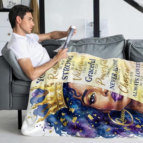 African American Black Girl Women Blanket - Christian Birthday Gifts Blanket- Inspirational Flannel Religious Spiritual Throw Blanket Home Decor 50x60inch - color: Hrmt3