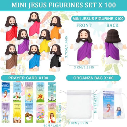 Barydat 100 Sets Mini Jesus Figurines Bulk Easter Gift Little Jesus Figures Tiny Toys Christ Savior Doll with Cards Bags for Religious Party Favors Sunday School Baptism Gift(Cute Style) - style: Cute Style
