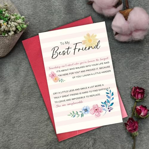 Poem Best Friend Card, Heartfelt Appreciation Card for Him Her, Friendship Gift, Because of You I Smile More - color: To My Best Friend