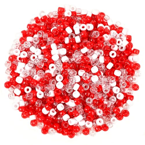 UPINS 1200Pcs Red White Pony Beads for Christmas Valentines Bracelets - color: Solid Glitter Red and White
