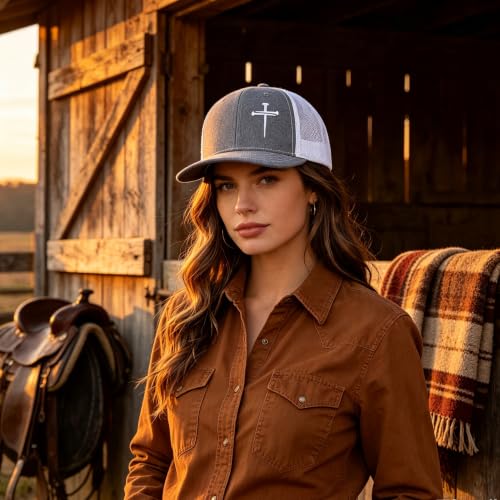 Unisex Embroidered 3 Nails Cross Hats for Men and Women,One Size Fits Most - color: 3 Nails Cross Trucker Hat Grey White