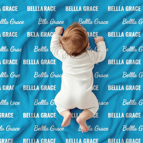 Ships Next Day, Personalized Baby Blanket with Name - Custom Newborn Hospital Swaddle Blanket, Super Soft Plush Flannel Baby Gift for Birth Announcement Shower Easter Gifts for Toddler Kids - color: Blue