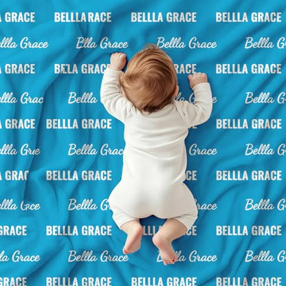 Ships Next Day, Personalized Baby Blanket with Name - Custom Newborn Hospital Swaddle Blanket, Super Soft Plush Flannel Baby Gift for Birth Announcement Shower Easter Gifts for Toddler Kids - color: Blue