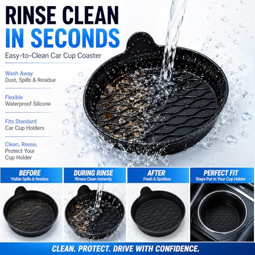 Black Silicone Car Cup Holder Coasters, Set of 4, Car Cup Holder Inserts, Interior Trim Accessories for Sedan, SUV and Pickup Truck