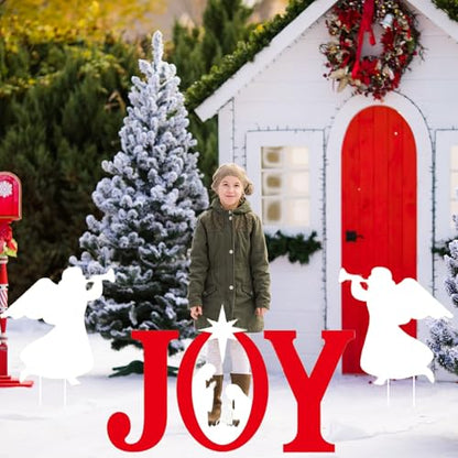 5 Pcs Joy Nativity Scene Decorations, Religious Xmas Yard Sign with Stake, Angels Christmas Decorations for Home Gatherings, Festival Celebrations, Wedding Decor