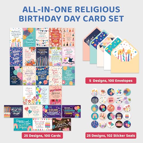 Decorably 100 Pack 4x6in Christian Birthday Cards Bulk, Assorted