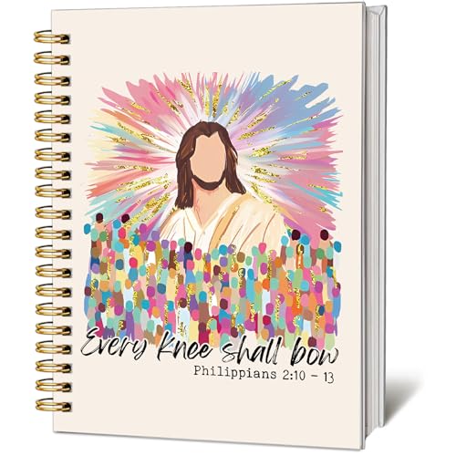Jesus Bible Journal for Women - Church Hardcover Spiral Notebook for Bible Notes Every Knee Shall Bow Note Book Bible Study Supplies Christian Gifts for Women School Office Stuff (A5 Size) - color: Jesus