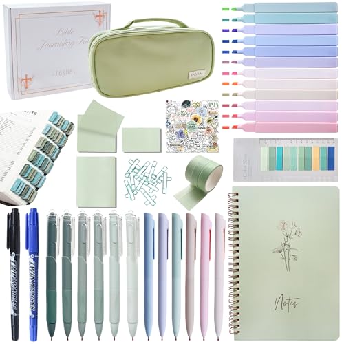 J6&H6 170Pcs Complete Bible Study Supplies Journaling Kit with Tabs, Highlighters and Color Pens, Notebook,Stickers & More Bible Accessories Set for Women, Beginner Christian Gifts(Green) - color: Green