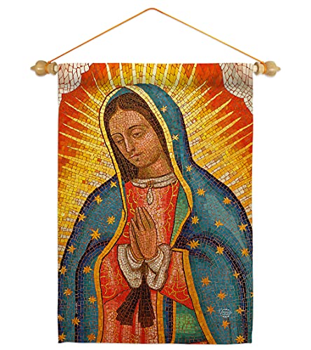 Lady of Guadalupe Garden Flag Set Wood Dowel Religious Faith Hope Grace Peace Dove Christian Religion Easter Small Decorative Gift Yard House Banner Double-Sided Made In USA 13 X 18.5 - size: Garden Flag Set 13"x 18.5" w/ Wood Dowel