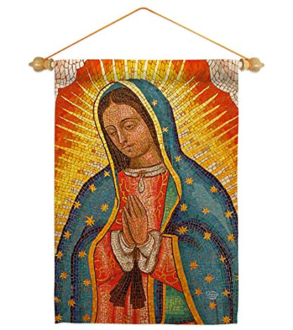Lady of Guadalupe Garden Flag Set Wood Dowel Religious Faith Hope Grace Peace Dove Christian Religion Easter Small Decorative Gift Yard House Banner Double-Sided Made In USA 13 X 18.5 - size: Garden Flag Set 13"x 18.5" w/ Wood Dowel