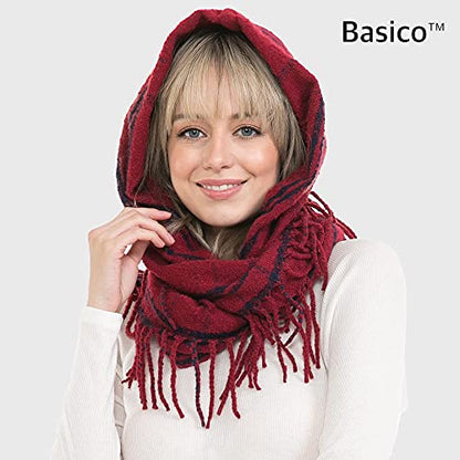 BASICO Fall Winter Scarfs for Women Plaid Infinity Scarf for Cold Weather Circle Loop Scarves - color: Plain Burgundy