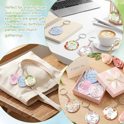 clothmile 100 Pcs Bible Verse Keychains Christian Keyrings Marble Keychains Acrylic Religious Key Rings for Women - color: Floral