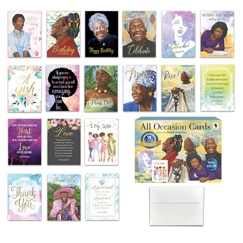 African American Expressions Maya Angelou Greeting Cards Assortment Box – 18 Inspirational Greeting Cards with Envelopes - Use for Birthday, Encouragement, Graduation, Sympathy, Mother's Day & More - style: Assortment 780