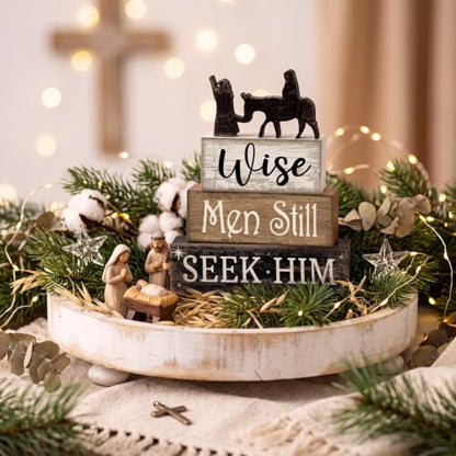 Lineshading 4 Pcs Christmas Nativity Wooden Blocks Wise Men Table Decor - style: Wise Men