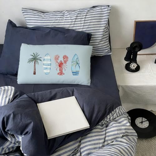 Blue Coastal 12x20 Throw Pillow Cover, Beach Surf Room Decor - color: 01-coastal Pillow Cover-blue(white)