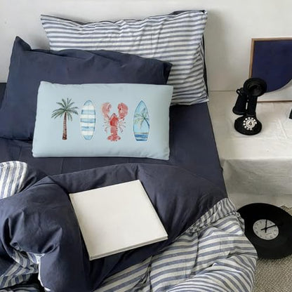 Blue Coastal 12x20 Throw Pillow Cover, Beach Surf Room Decor - color: 01-coastal Pillow Cover-blue(white)