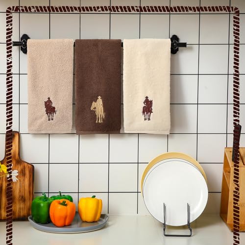 SmoothNovelty 3 Pcs Brown Western Cowboy Hand Towels Embroidery Bathroom - color: Western Cowboy, size: 13.3 x 29.5 inches