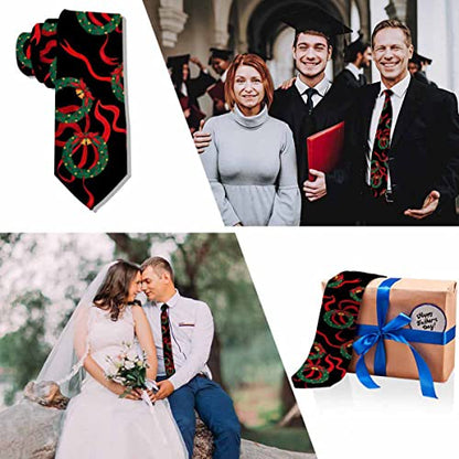 Black Dots Men's Neckties Retro Classic Circle Geometry Men's Tie for Mens Teens Business Work Casual Wedding Party - color: Christmas Wreaths