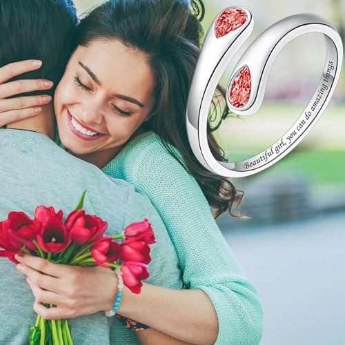 Jinlou Thumb Rings for Women - 925 Sterling Silver Birthstone Open Teardrop Encouragement Adjustable Ring Women Gifts for Teens Mom Birthday Mother's Day St Patricks Day - color: January, style: Beautiful you can do amazing things