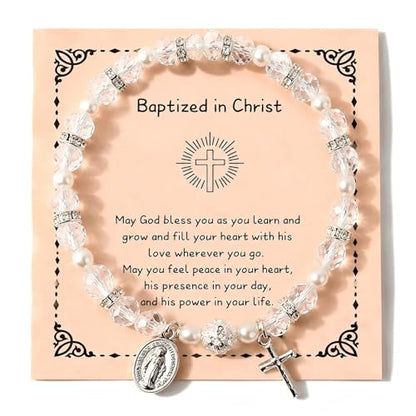 Women Stretch Rosary Bracelet Beaded Crucifix & Miraculous Medal - color: baptized christ1