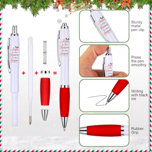 50 Pcs Jesus is the Reason Pen Christmas Christian Pens Gift Bulk Bible Verse Retractable Ballpoint Black Ink Party Favor with Rubber Grip for Xmas Sunday School Baptism Stationery Supplies