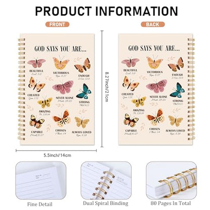 Butterfly Bible Journal Notebook - God Says You are Christian Journals for Women Inspirational Bible Verse Note Book Church Stationery Supplies Easter Religions Gift 5.5x8.3 Inches - color: Butterfly