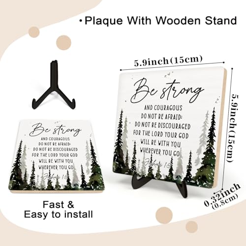 Bible Verse Sign, Christian Sign, Table Art Signs,Wooden Sign Desk Decor, Positive Home Decor,Be Strong and Conrageons Wood Plaque Gift for Women&Men,5.9x5.9inch (JOSHOA 1:9 Forest)