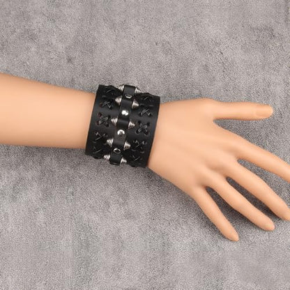 Jeilwiy Punk Rock Gothic Black Rivet Leather Spiked Necklace Collar Neckband Leather Choker Necklace for Women Mom Gifts Adjustable - color: 05 Leather Cuff Bracelet Black